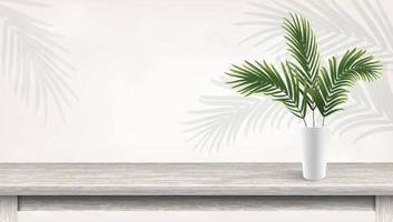 palm leaf in flower pot, green fern in white vase vector