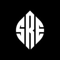 SRE circle letter logo design with circle and ellipse shape. SRE ellipse letters with typographic style. The three initials form a circle logo. SRE Circle Emblem Abstract Monogram Letter Mark Vector. vector