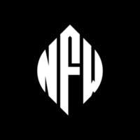 NFW circle letter logo design with circle and ellipse shape. NFW ellipse letters with typographic style. The three initials form a circle logo. NFW Circle Emblem Abstract Monogram Letter Mark Vector. vector