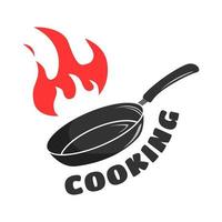 Logo template with grill pan shape with cooking inscription on isolated background vector