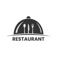 restaurant logo template with image of serving lid on isolated background vector