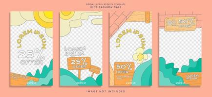 Hand drawn groovy social media template. suitable for selling children's clothing, youth clothing, cool products, etc. vector