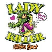 crocodile vector illustration, funny lady killer crocodile t-shirt design