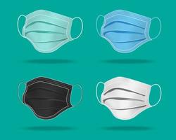 3d multi color medical face mask mock up isolated. Protective surgical filter mask. health care equipment vector illustration.