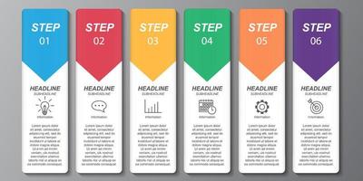 Pastel vertical label information for presentation. Colorful badge geometric business infographic background. Number steps document option element. Six process information template vector