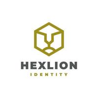 estilo de línea hexa del diseño de ilustración vectorial del logotipo de la cara del rey león, cara del rey león en un concepto hexa con elemento de símbolo de icono de estilo de línea de contorno monolineal lineal vector