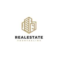 Real estate logo vector design in line art style, linear, monoine, outline, creative logo for building architecture company, building logo design template inspiration element