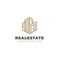 Real estate logo vector design in line art style, linear, monoine, outline, creative logo for building architecture company, building logo design template inspiration element