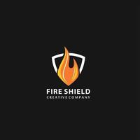elemento de diseño del logo del escudo de fuego. escudo de señal de advertencia de incendio. vector