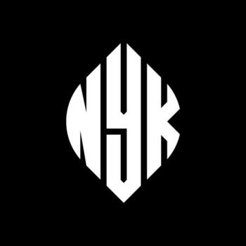NYK circle letter logo design with circle and ellipse shape. NYK ellipse letters with typographic style. The three initials form a circle logo. NYK Circle Emblem Abstract Monogram Letter Mark Vector. vector