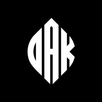 OAK circle letter logo design with circle and ellipse shape. OAK ellipse letters with typographic style. The three initials form a circle logo. OAK Circle Emblem Abstract Monogram Letter Mark Vector. vector