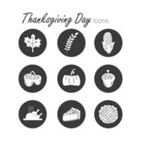 Thanksgiving icons in black circle isolated on the white background. vector