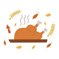 Grilled turkey for Thanksgiving day in autumn season. vector