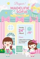 birthday invitation with two little girls vector