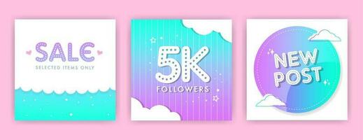 Social media posts with rainbow background vector