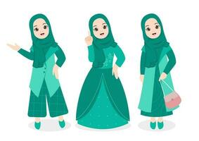 mujer islámica hijab con varias poses ilustración vectorial vector