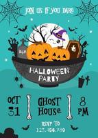 Halloween party invitation with cute pumpkins and friends vector