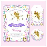 Baby shower invitation set with cute fairy vector