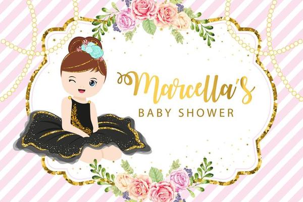 Baby Girl shower banner design with cute ballerina