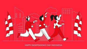 flat people celebrate indonesia independence day vector