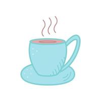 una taza con un plato de café o icono de té caliente, ilustración vectorial de un garabato. bebida de calentamiento conceptual. vector