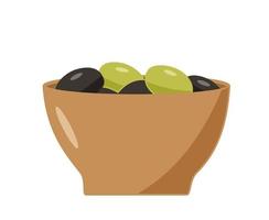 aceitunas en un bol, ilustración vectorial de aceitunas en un plato hondo. vector