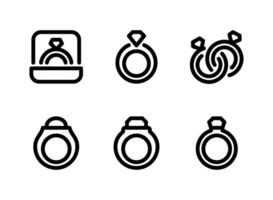 conjunto simple de iconos de línea vectorial relacionados con anillos de diamantes. vector