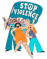 Vector isolated illustration of protesting crowd with a flag. Stop violence.