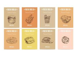 Vector hand drawn sketch bread posters set. Eco food.  Icons and elements for print, labels, packaging.