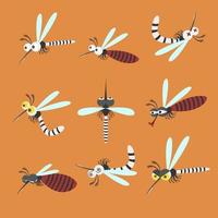 mosquito set collection isolated on orange background. dengue fever carrier concept vector