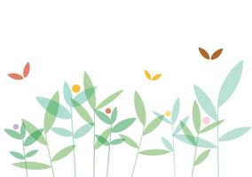 Abstract flowers in the garden with butterflies. vector