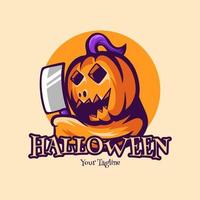 logotipo de personaje de halloween de calabaza aterradora vector