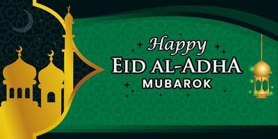 Eid al-Adha banner template vector design with a green Islamic background and the mosque also has a creative motif