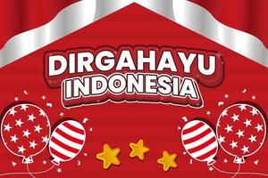 diseño de vector de banner del día de la independencia de indonesia con fondo de bandera roja y blanca y globos