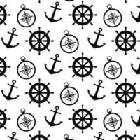 Marine background. Anchor, compass, ship's rudder. Vector illustration.