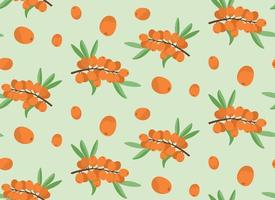 Seamless pattern with sea buckthorn. Texture with berries in cartoon style. vector
