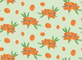 Seamless pattern with sea buckthorn. Texture with berries in cartoon style. vector