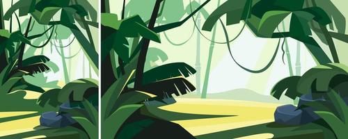 Tropical forest at dawn. Natural scenery in different formats. vector