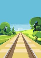 Railroad in summer season. Outdoor scene in portrait format. vector