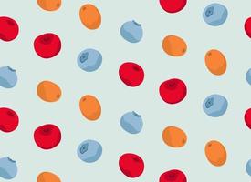 Seamless pattern with different berries. Texture with cherry sea buckthorn and blueberry in cartoon style. vector