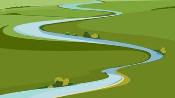 paisaje con río y verdes prados. vector