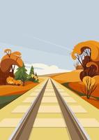 Railroad in autumn season. Outdoor scene in portrait format. vector