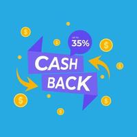 Cash back service, financial payment label. vector