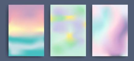 Set of vector gradients in pastel colors. For covers, wallpapers, branding and other projects. Summer palette. Beach, sea, sunset sky, lilac splashes. Vector illustration