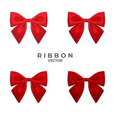 Red ribbon with four tone color on white background. Red bow on white background.