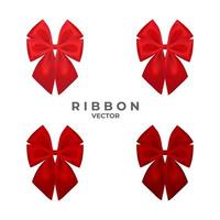 Red ribbon with four tone color on white background. Red bow on white background. vector
