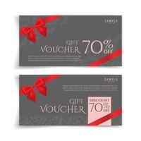 Grey gift voucher with red bow ribbon. Simple and luxury style. Gift card with ribbon. vector