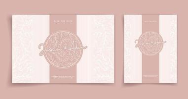 Natural wedding card or invitation card on pink background elegant and luxury style. Feel fresh with leaf and natural theme. vector