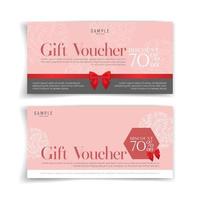 Grey gift voucher with red bow ribbon. Simple and luxury style. Gift card with ribbon. vector