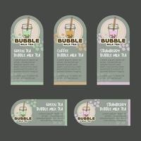 Bubble milk tea vector tag menu template. Bubble milk tea cartoon. Menu for cafe or restaurant.